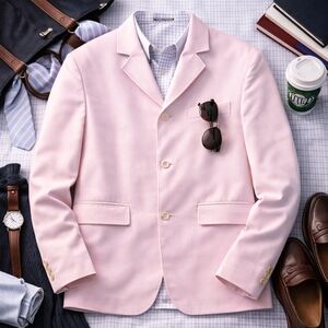 ZARA Men's PINK POPLIN SUIT JACKET BLAZER SZ 40 Lightweight Summer Lined COTTON